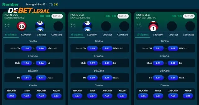 Các cửa cược Number Game Debet phổ biến 