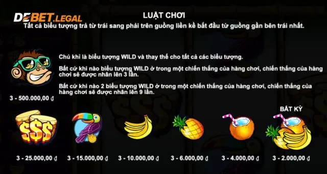 Luật chơi chung slots game Chú Khỉ Điên Cuồng